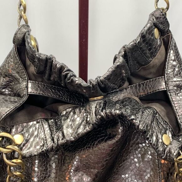Cynthia Rowley Women's Metallic Snakeskin Pattern Gold Tone Hobo Bag Brown - Picture 7 of 11